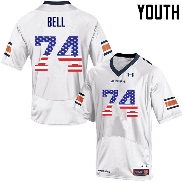 Auburn Tigers Youth Wilson Bell #74 White Under Armour Stitched College USA Flag Fashion NCAA Authentic Football Jersey ROX6774UZ
